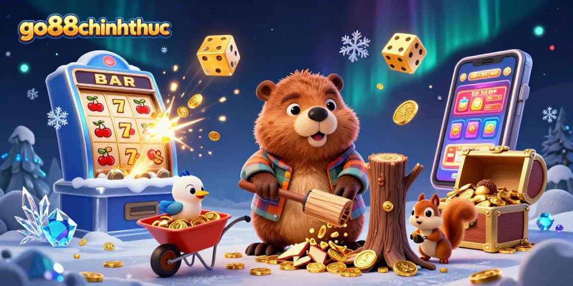 Experience thrilling wins with go88chinhthuc surrounded by golden coins, slots, and vibrant characters.