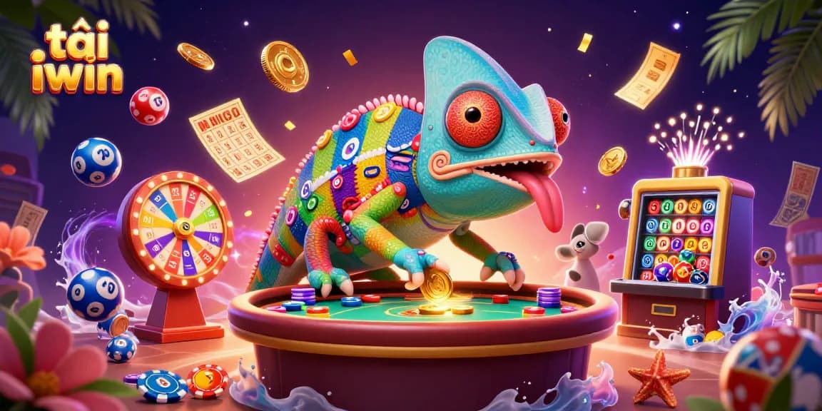 Engage in the thrilling world of tải iwin as colorful lottery balls bounce around a chameleon casino owner.