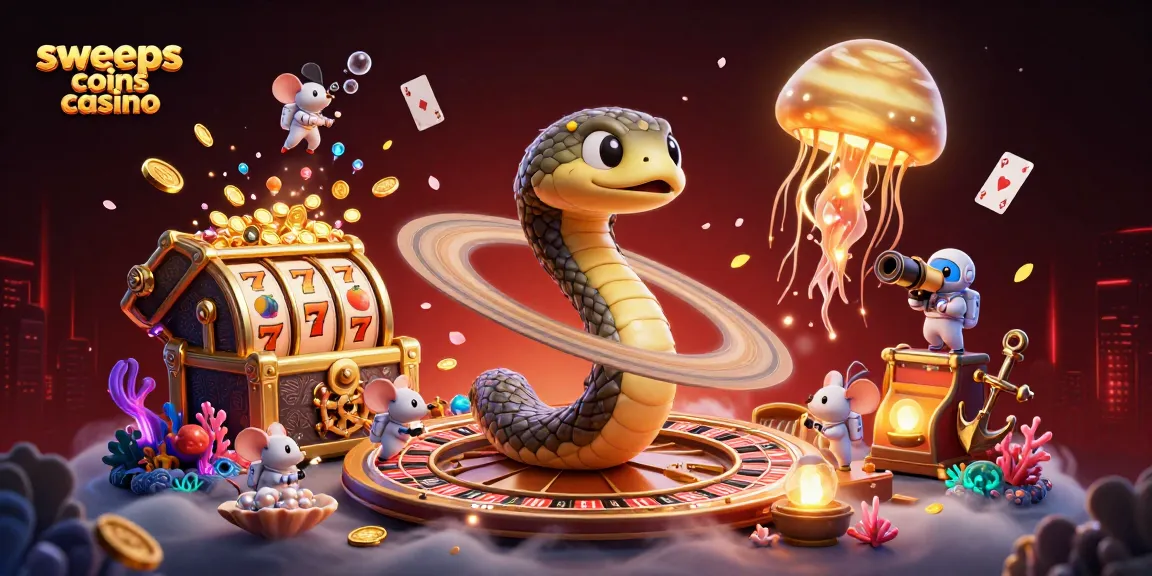 Place bets in the vibrant sweeps coins casino with astronaut mice and a cosmic dealer.