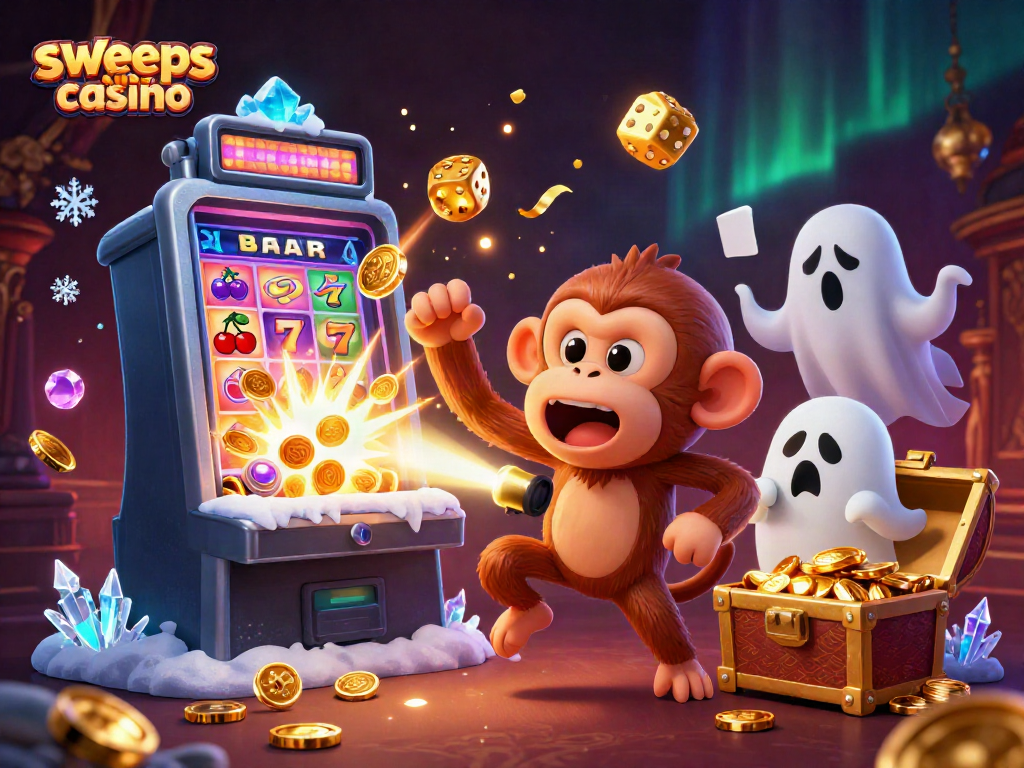 Experience thrilling fun at sweeps coins casino with a playful poltergeist monkey and ghost-hunter puppy.