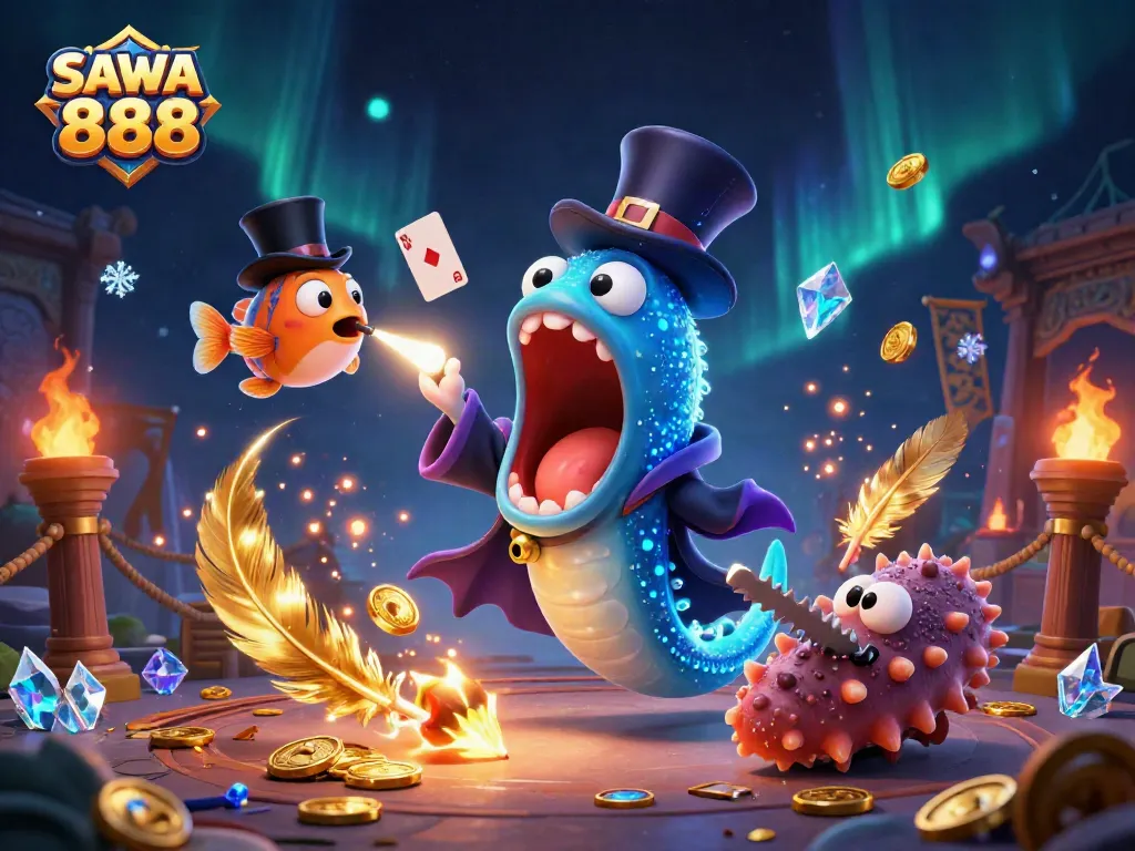 SAWA 888 reveals thrilling card tricks by a deep-sea eel in a magical underwater casino.