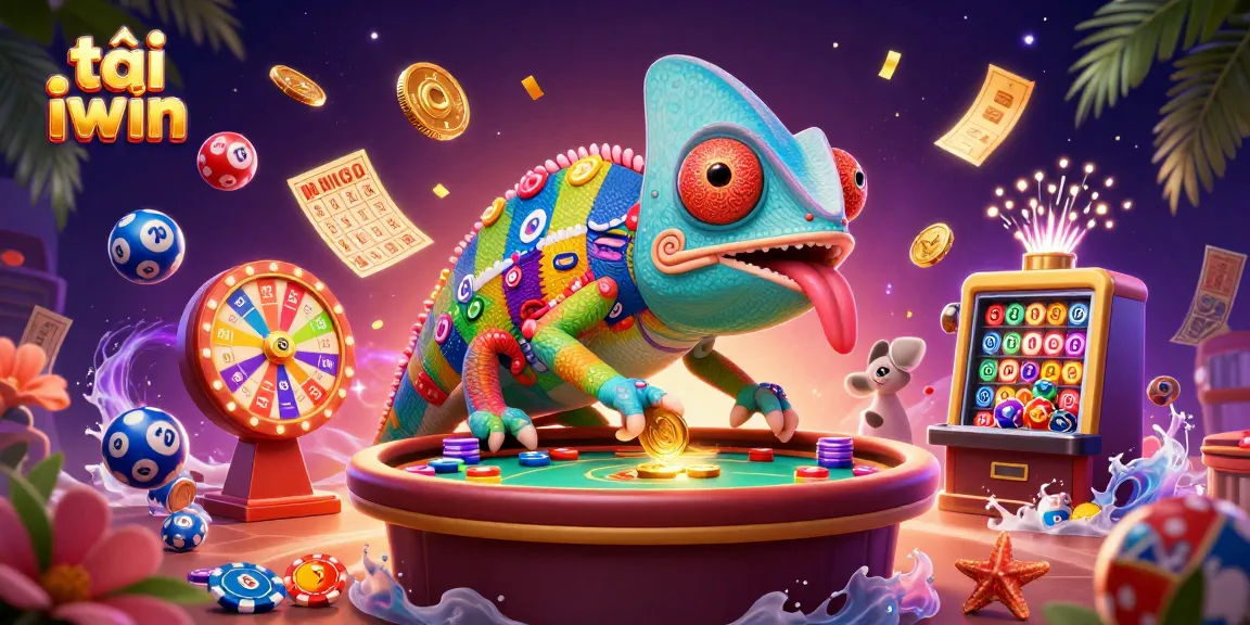 Engage in the thrilling world of tải iwin as colorful lottery balls bounce around a chameleon casino owner.