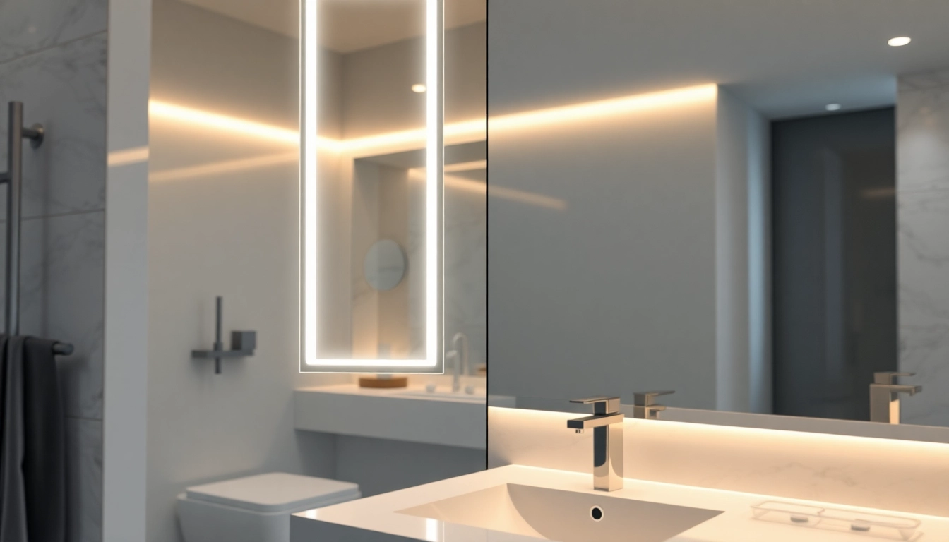 Enhance your space with a reflective mirror and led lights for a modern touch.