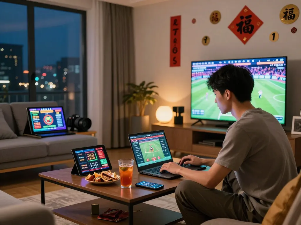 Engaging in đánh đề online while relaxing at home in a cozy setting.