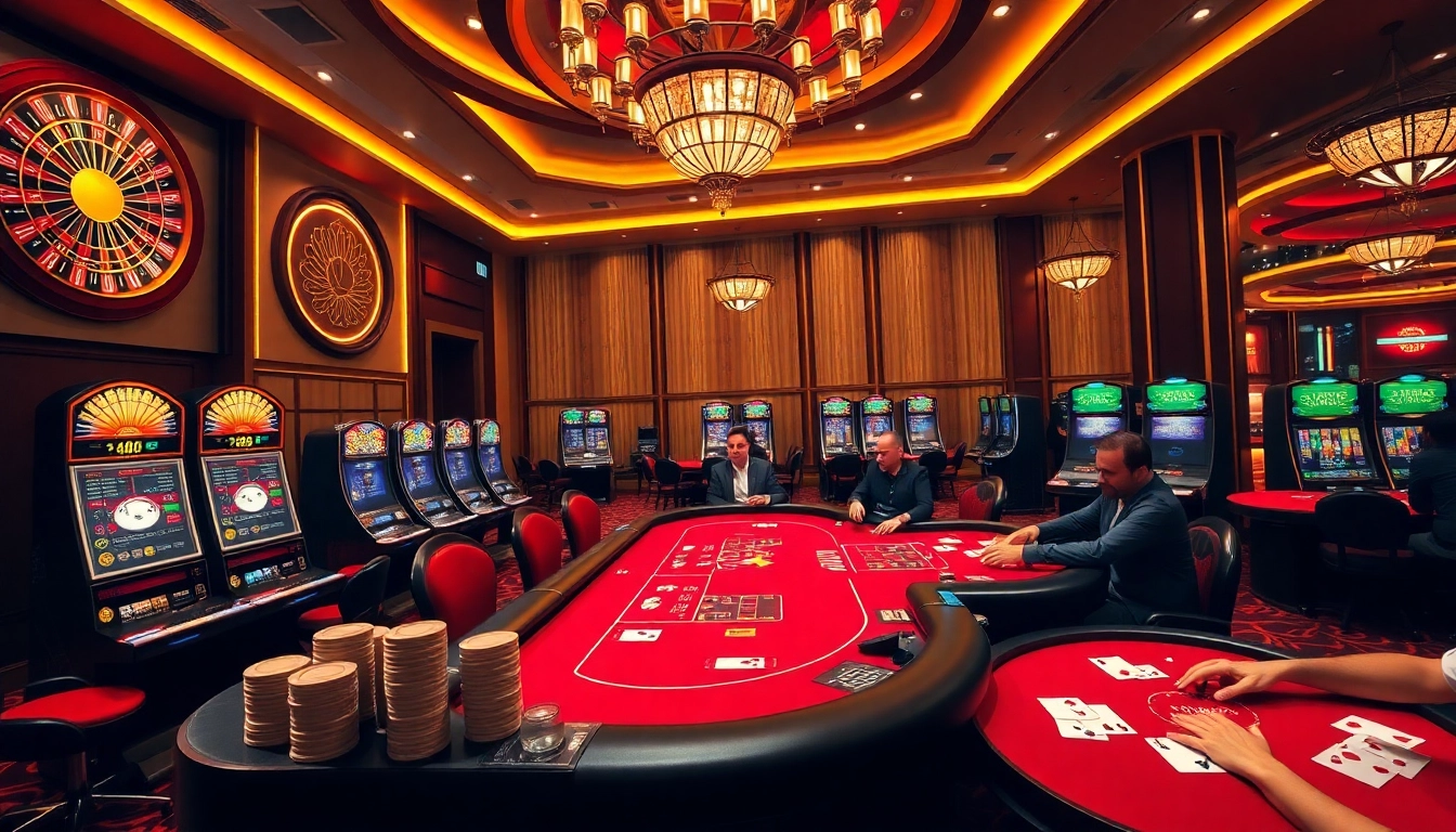 RR88 gaming scene showcasing professional poker players at a vibrant casino table.