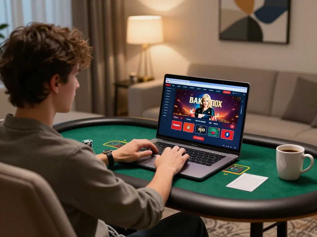 Engaging scene of a man club participant focused on online poker gaming, showcasing strategy in a cozy home setup.