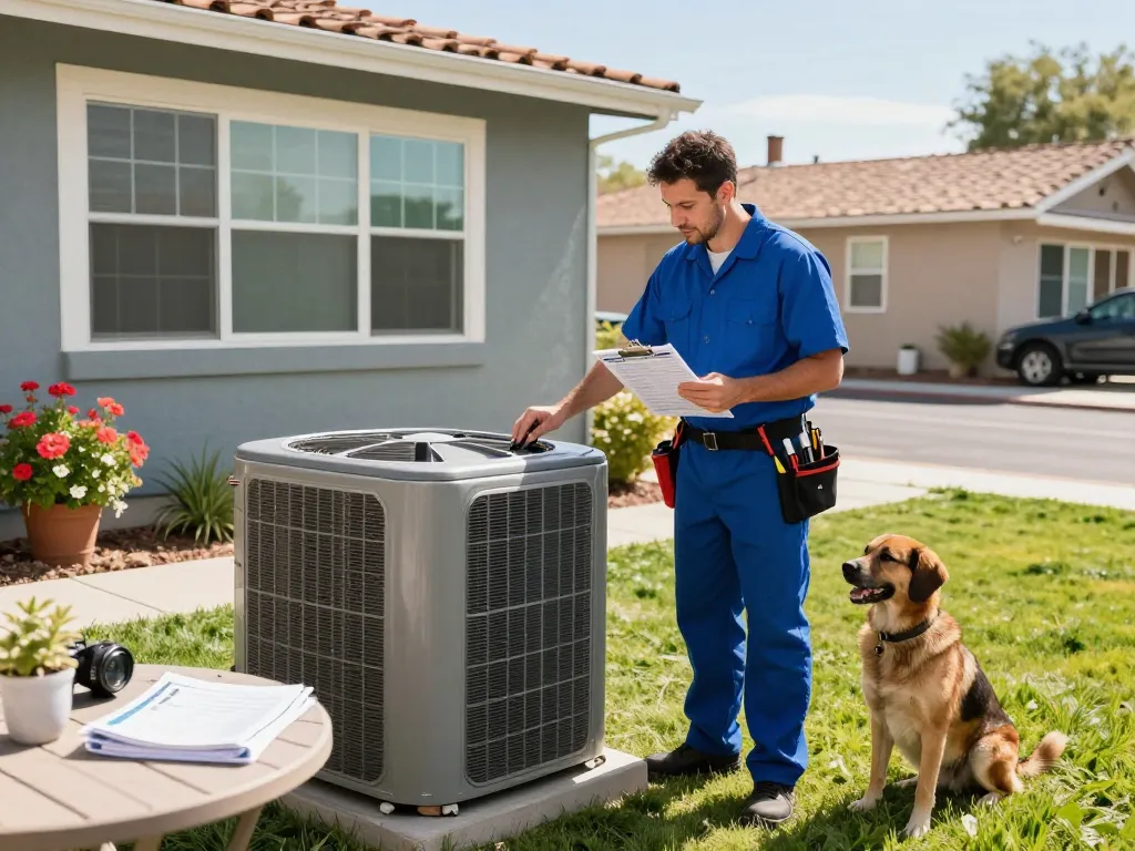 Expert HVAC service technician in Las Vegas inspecting a home unit to ensure quality maintenance and repair.