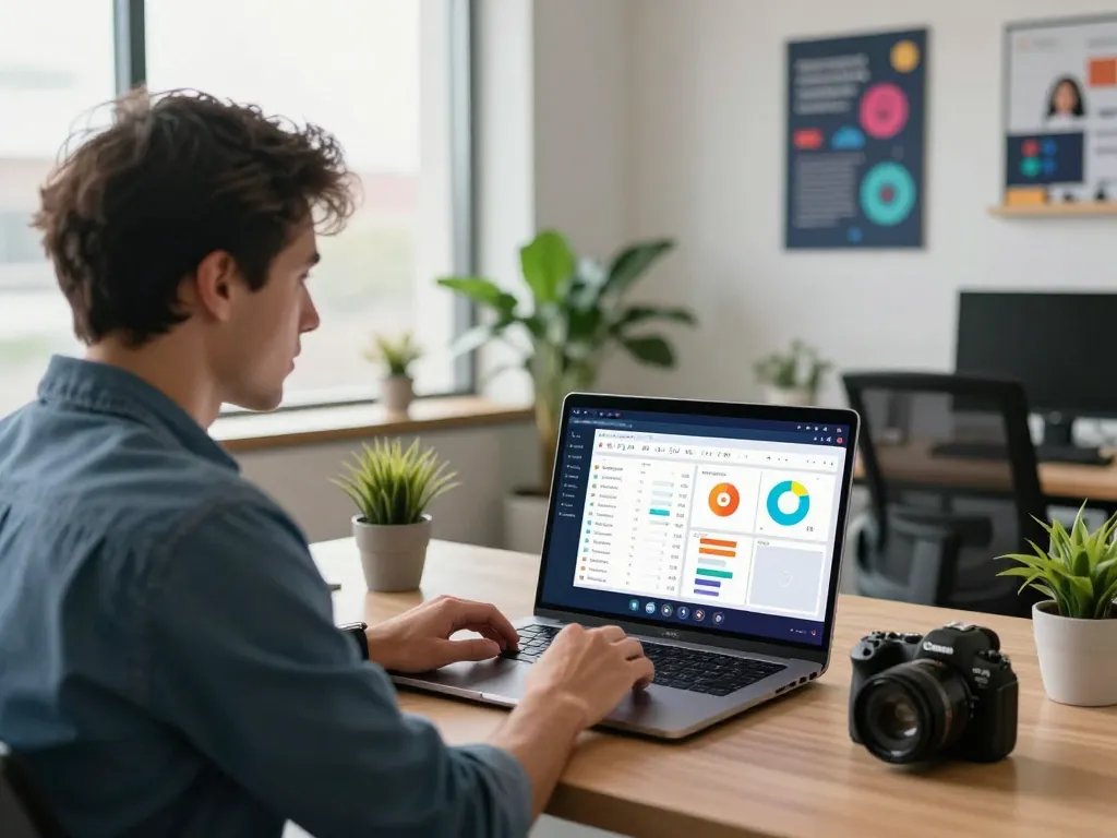 Recruiter using an AI interviewer in a modern office for efficient candidate screening.