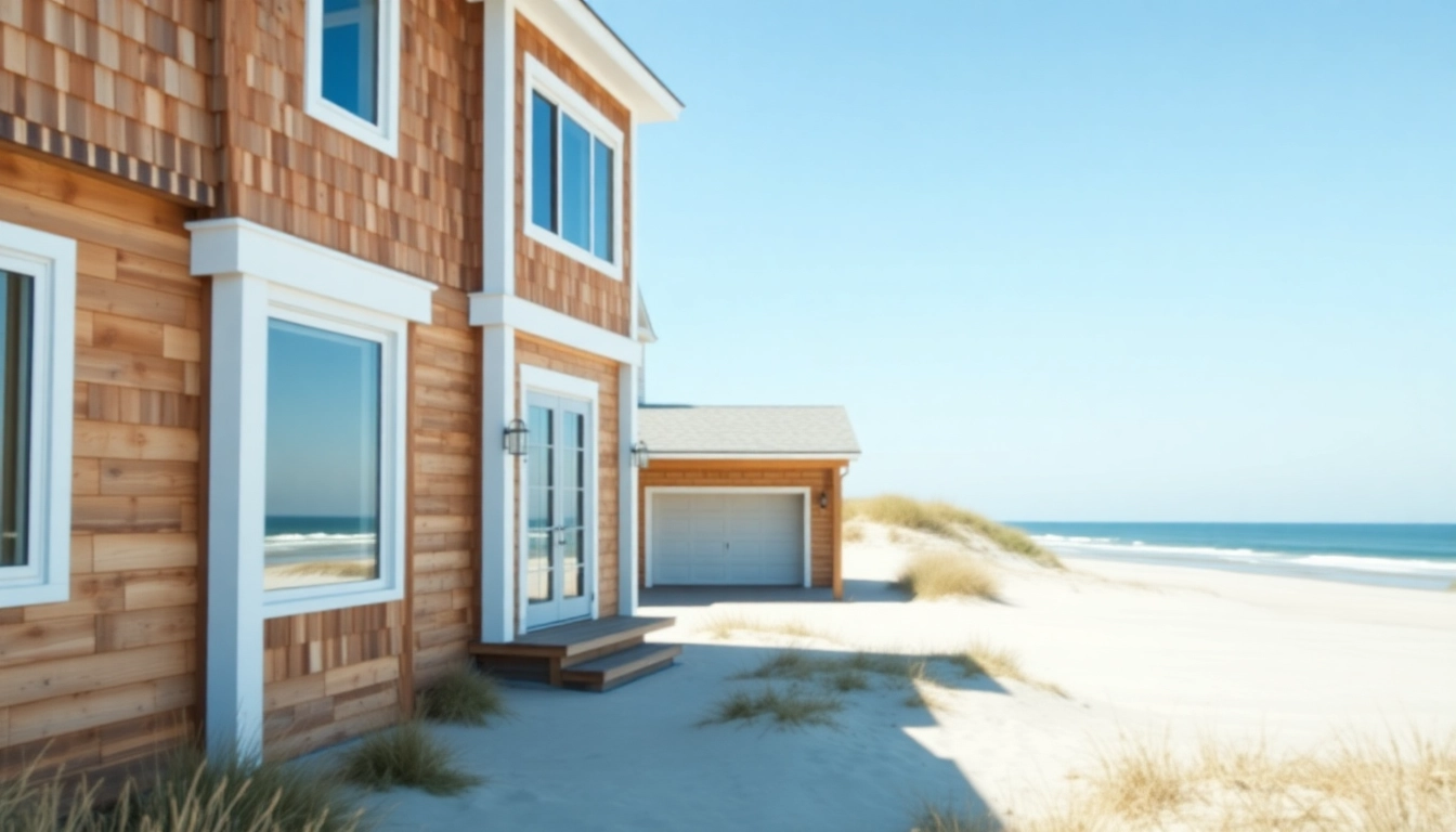 Cape Cod homes with modern expansion and attached garage set in a coastal environment.