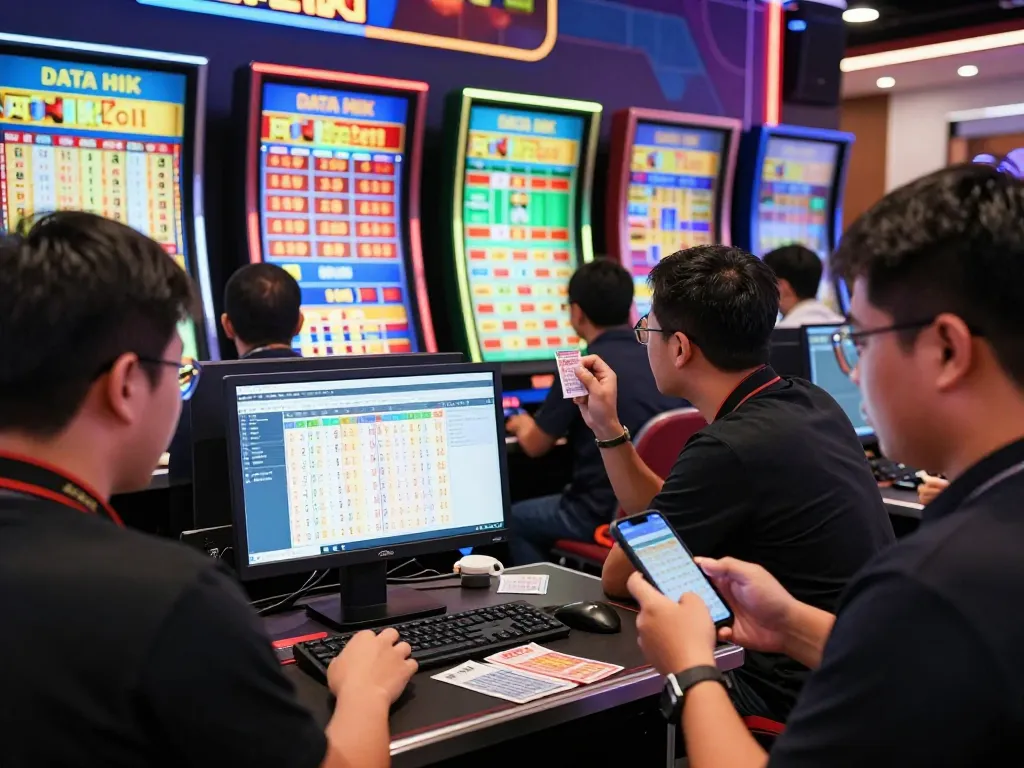 Live Togel Hongkong menampilkan hasil Data HK dengan pemain yang bersemangat memeriksa tiket mereka.