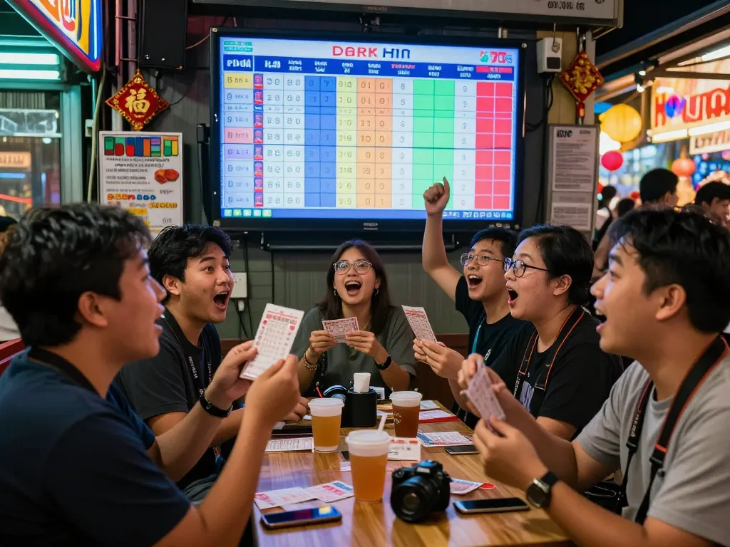 Kumpulan pemain lotere merayakan hasil Data HK di lingkungan perkotaan yang meriah.