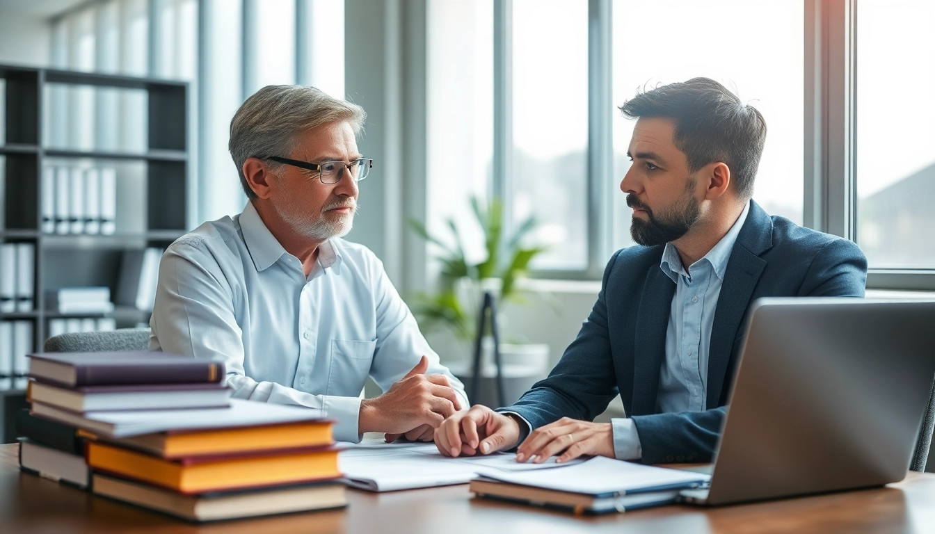 Clearwater truck accident lawyer providing guidance to a client in a professional office.