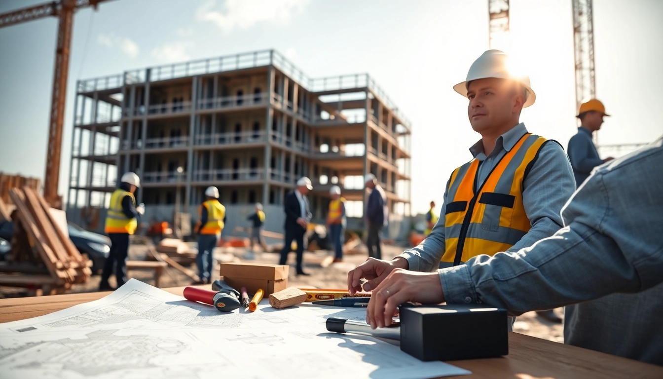 New Jersey General Contractor managing a busy construction site with active workers.