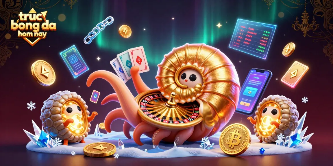Experience truc tiep bong da hom nay with vibrant casino-themed 3D illustration featuring a giant nautilus and glowing coins.