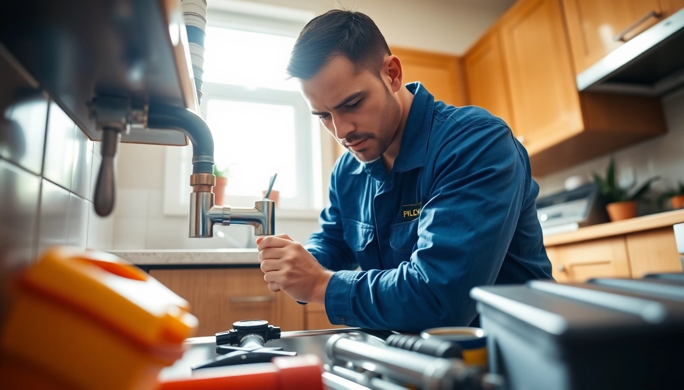 Find a reliable plumber near me fixing a sink leak in a bright kitchen.