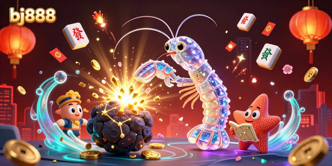 Experience vibrant fun at bj888 with a galactic samurai mantis shrimp amidst exploding asteroid treasure.