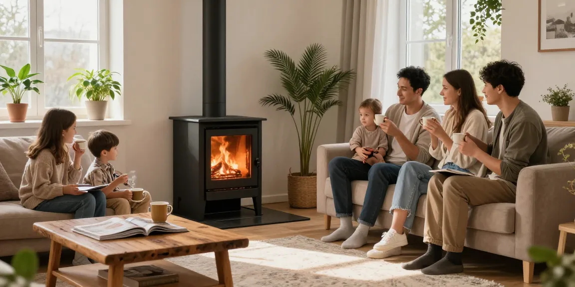 Cozy family gathering around a modern stove from izba24.by in a stylish home interior.