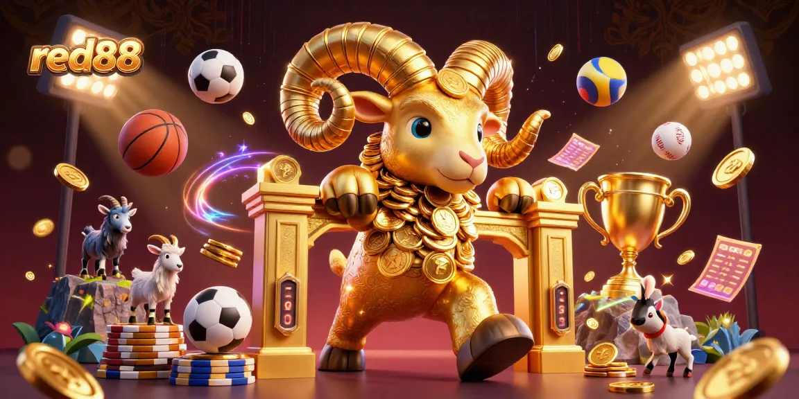 Experience thrilling action at red88 with a charging golden ram and dynamic sports elements.