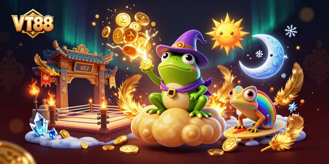 Experience the excitement of VT88 with golden coins and vibrant casino elements in dynamic 3D action.