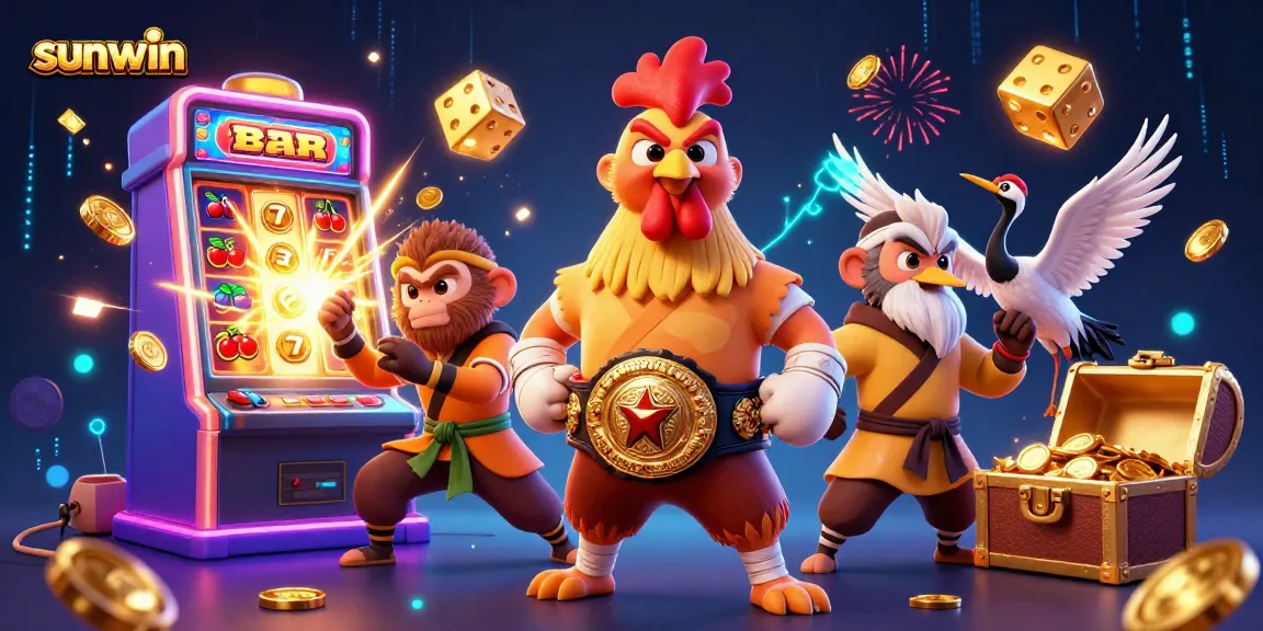 Play exciting slot games at sunwin with vibrant characters and jackpot symbols bursting with energy.